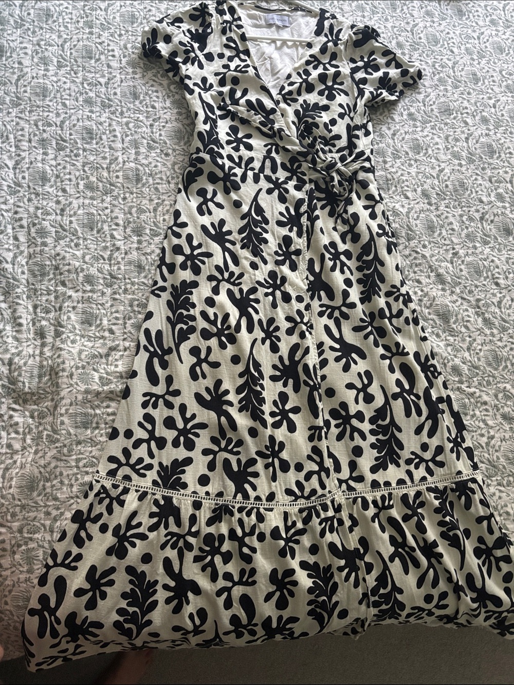 Lost + Wander Black Floral-Print Wrap Maxi Dress on Cream